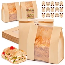 50 Pack Bread Bags for Homemade Bread with Stickers, Large Sourdough Paper Br...