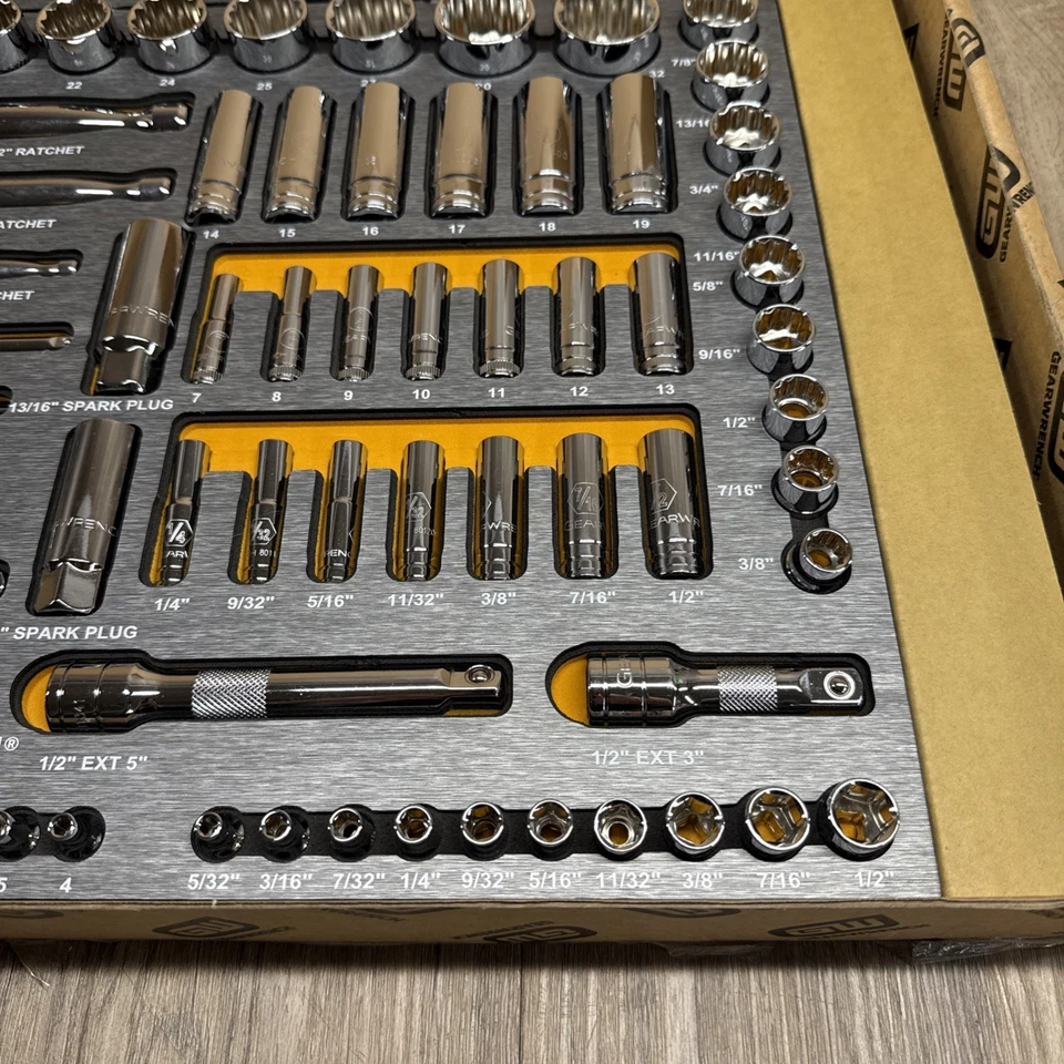 Набор механических инструментов гаечный ключ (83071-07) 1/4 дюйма 3/8 дюйма 1/2 дюйма с лотком для хранения 94 шт. - Изображение 4 из 4