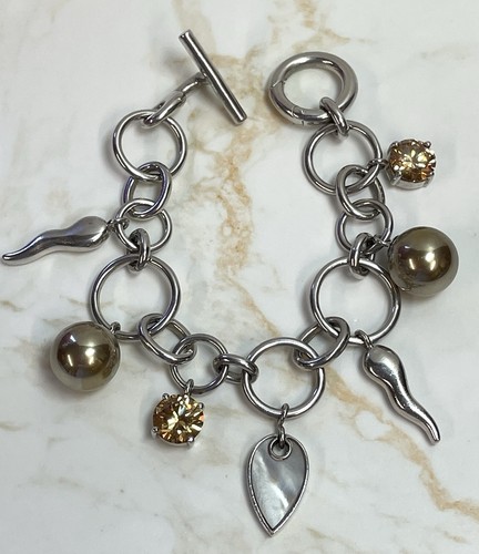 TI SENTO Sterling Silver Chunky Charm Style Bracelet Citrine Brown Tones Signed