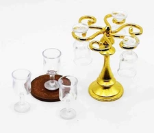 Dolls House Pub Bar Glass Holder and 6 Plastic Glasses 1:12 Scale tumdee
