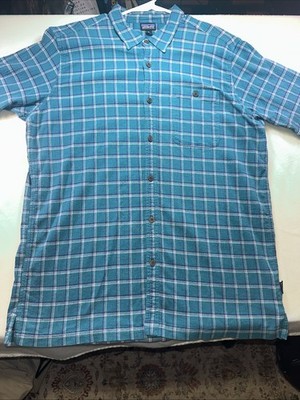 Patagonia Organic Cotton Crinkle A/C Shirt Teal Plaid Men's Extra Large RN51884