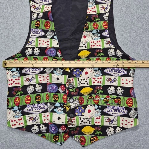 Vintage Nicole Miller Vest Mens Medium Multicolor Silk Las Vegas 1994 Casino image 6