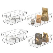 Plastic Pantry Organization and Storage Bins with Removable Dividers – 4 Pack