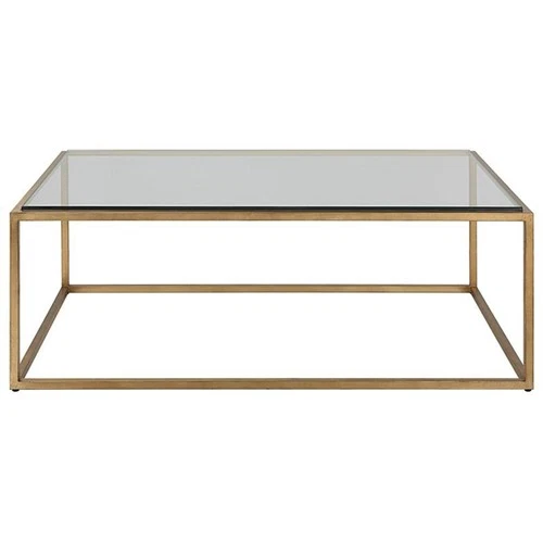 Uttermost Bravura Contemporary Iron and Tempered Glass Coffee Table in Gold - Picture 3 of 6