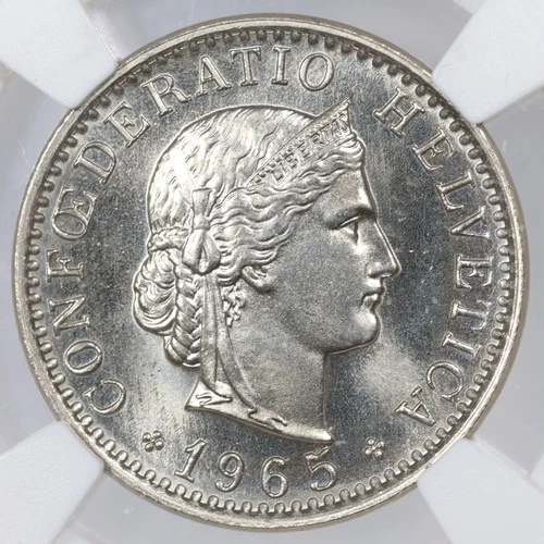 1965-B Switzerland 20 Rappen - NGC MS67 - Top Pop (3/0)