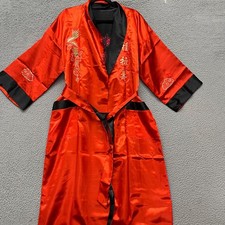 Satin Robe Kimono Adult XL Red Black Reversible Embroidered Belted Oriental