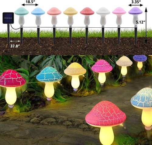 8Pcs LED Solar Mushroom Outdoor Garden Decor Waterproof Yard Pathway Stake Light - Picture 3 of 7