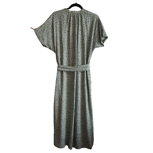 Vestido Camisa H&M Verde Floral Midi Botones 100% Viscosa Corbata Cinturón Boho Eur XS - Imagen 7 de 18