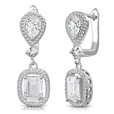 925 Sterling Silver Rectangular Teardrop Clear CZ Drop Dangle Earrings, 1.2"