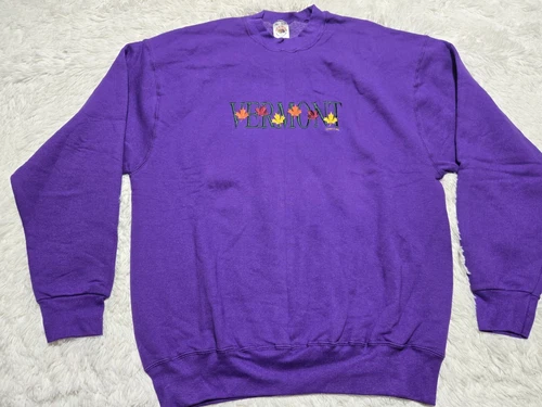 Vintage Vermont XL Sweatshirt Embroidered Spell-Out USA State University Purple