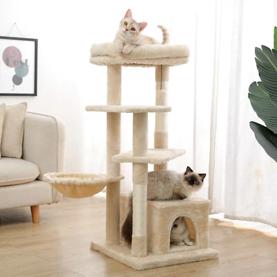 PAWZ ROAD 44"/56.3" Cat Tree Tower Scratching Post Large Playing House Condo Cat Scratcher