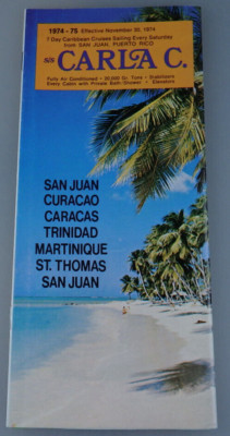 Costa Line: Prospekt ''S.S. Carla C. - 7 Day Caribbean Cruises'' 1974/75 (99120)