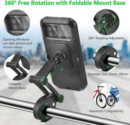 Motorbike Bike Phone Holder Waterproof Case Handlebar For iPhone 15 14 Pro Max - Picture 7 of 13