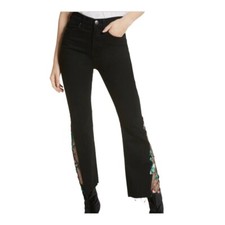 We The Free Free People Embroidered Lace Hem Flare Black Jeans Size 26