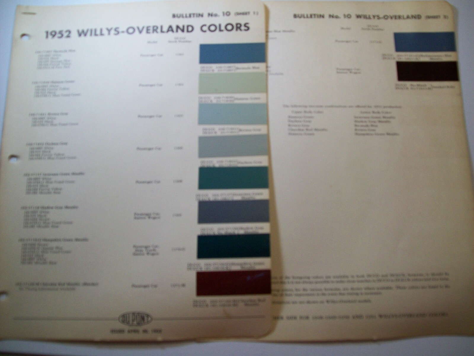 1952 Willys Overland JEEP Station Wagon car truck auto DuPont Paint Chips set