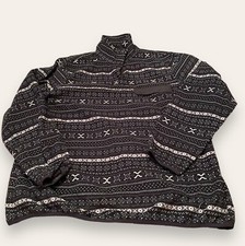 Jachs Cabin Fleece Jacket Womens Large Black Pullover Sweatshirt Fair Isle Aztec