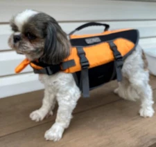 SMALL DOG LIFE JACKET OUTWARD HOUND RIPSTOP WITH RESCUE HANDLE ORANGE