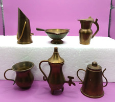 Vintage Lot Of 6 Copper Brass Miniatures Kitchen Pitcher Coffee Pot Doll House