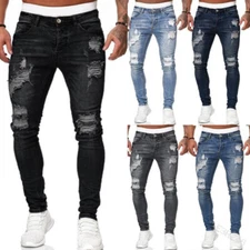 Pantalones Para Hombres De Vestir Elegante Moda Pantalón Vaquero Jeans Rasgados