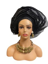 African Autogele II Ready- to- wear headwear II African dresses Black 