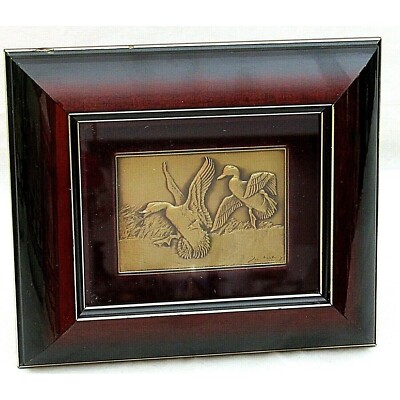 Framed Bronze Relief Mallard Duck First Federal Stamp Ding Darling 1934 Sign Art