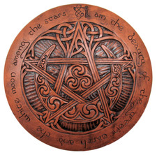 Large Moon Pentacle Plaque - Wood Finish - Dryad Design Pagan Wicca Pentagram