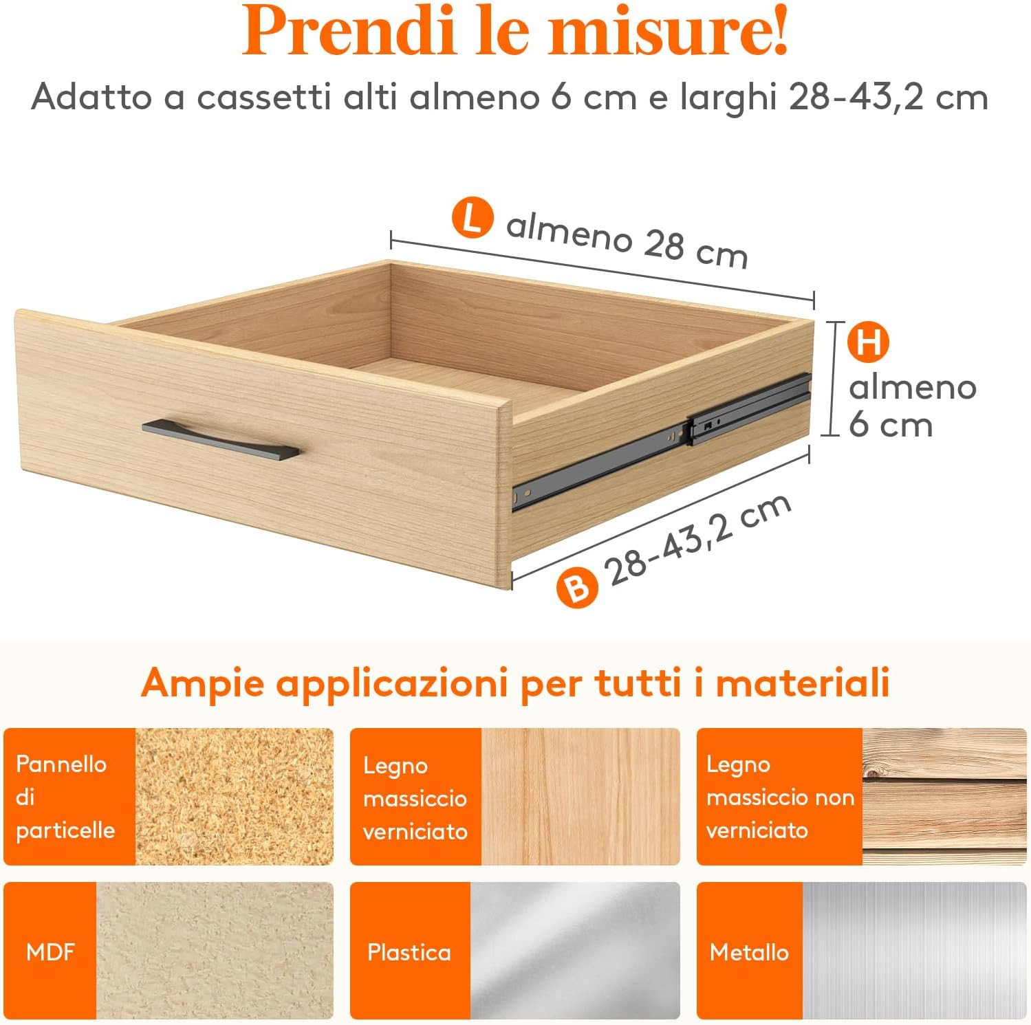 Set 5 Separatori Cassetti Cucina 28-43cm | Divisori per Chef - 2