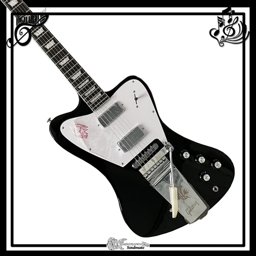 Custom non-Reverse Firebird  Electric Guitar Black HH Pickups big Vibrato bridge