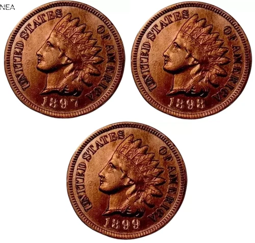 1897+1898+1899 Indian Head Penny Cent Lot ~ Borderline Uncirculated (AU++) Red