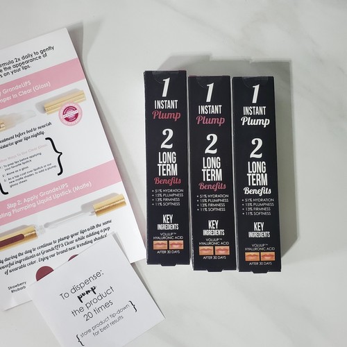 Grande Lips Hydrating Lip Plumper and Lipstick Clear Rose Rhubarb Lot of 3 - Picture 5 of 8