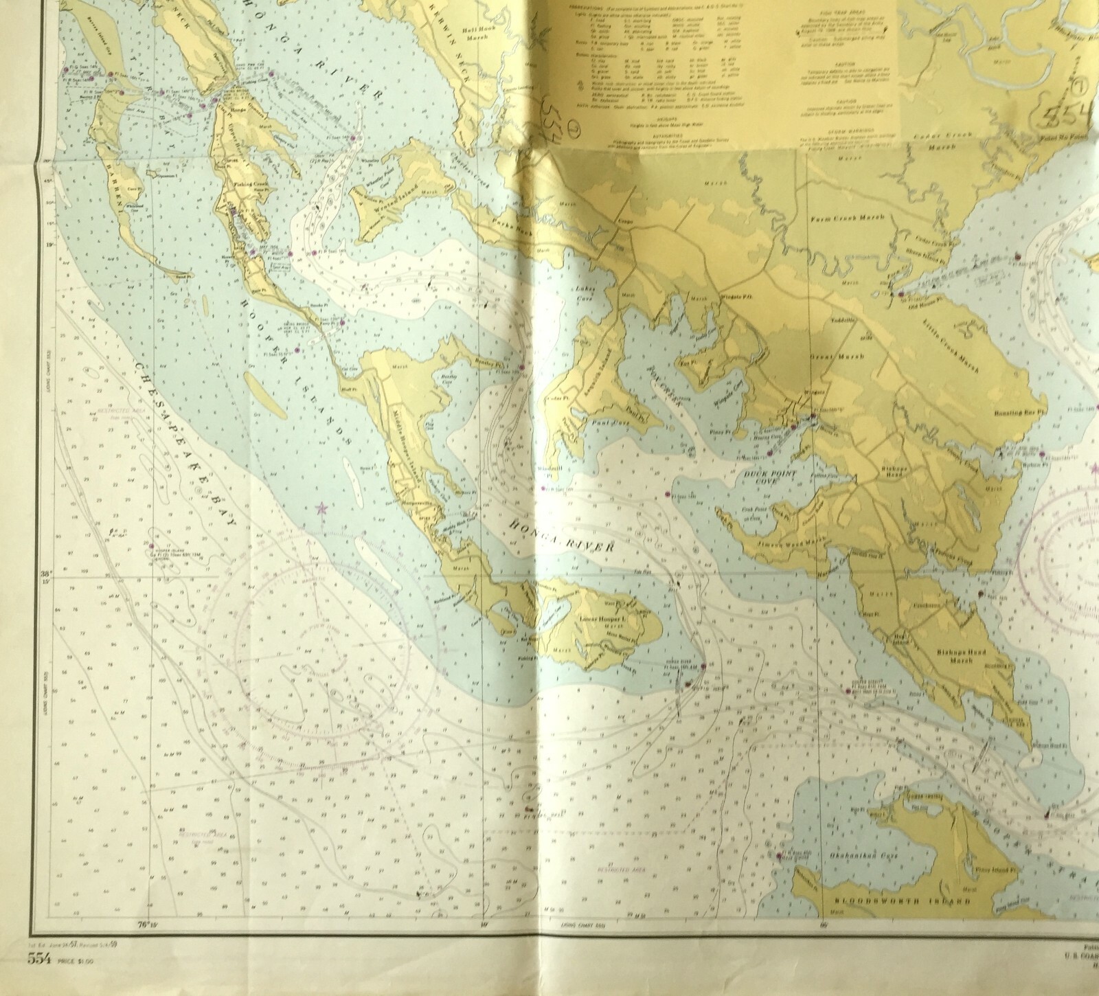 VINTAGE NAUTICAL CHART MAP MD DE CHESAPEAKE BAY HONGA NANTICOKE