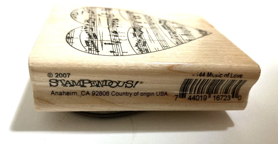 Sello de goma de corazón de música montaje en madera estampado 2,5x3" música de amor Foto 2 de 3