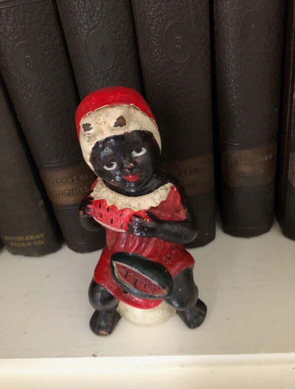 Vintage Antique Black Americana Cast Iron Little Girl Figurine Coin
