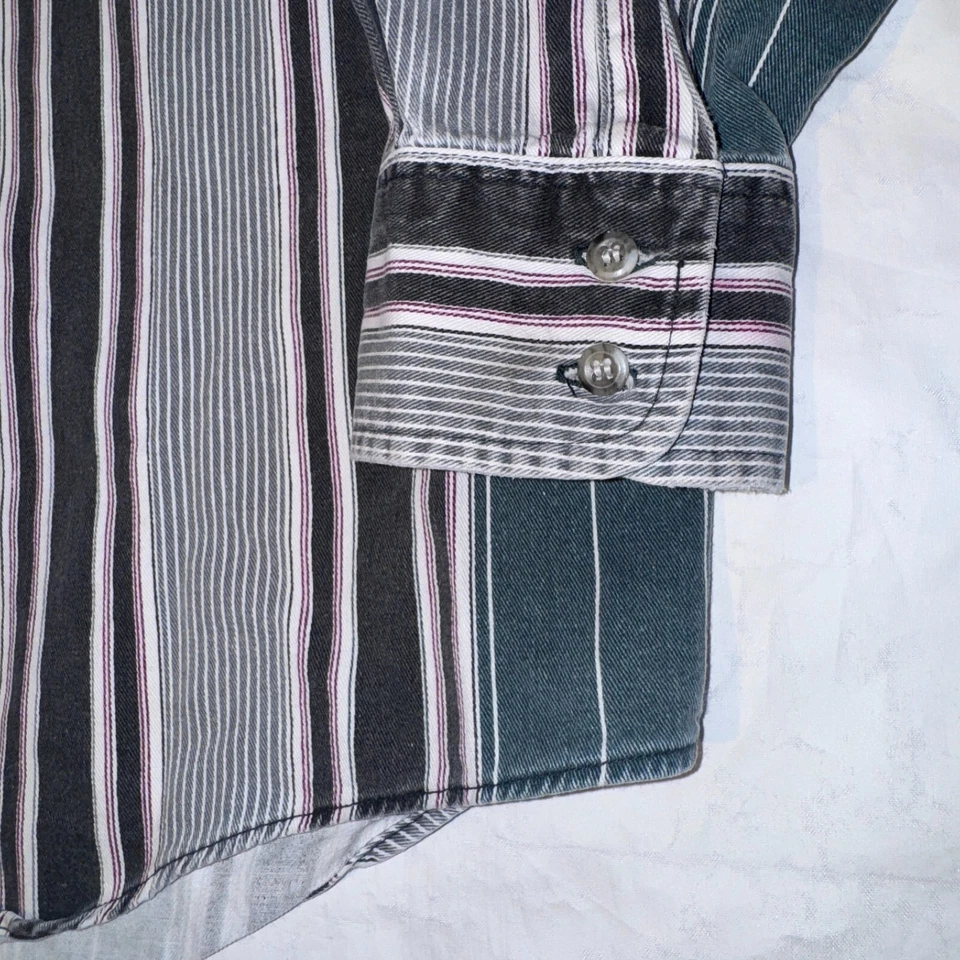 Camisa Western Vintage Años 90 Frontier Series Rayas Verdes XL Manga Larga Abotonada Foto 3 de 4
