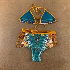 Zando Women's Medium Metallic Tribal Print Cutout Halter Neck 2 Piece Bikini New