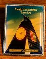 Vintage United Airlines/Lufthansa A World of Experience Times Two Pin Used