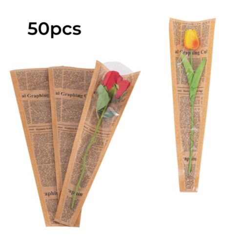 50pcs/bag with English Kraft Paper Floral Wrapping Bouquet Packaging Bag - Picture 1 of 5