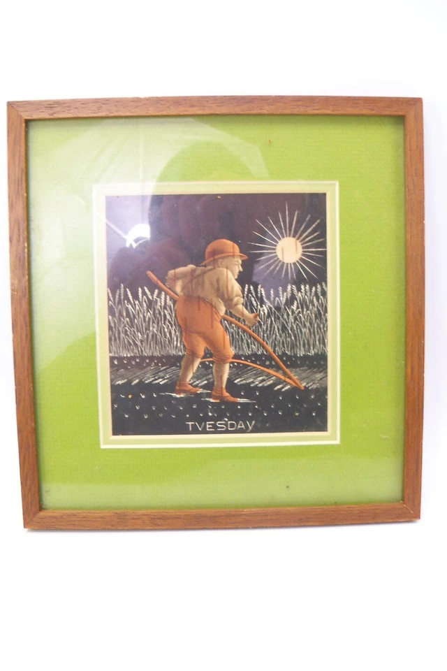 7  Folk Art Woodblock Prints Daily Week Days Monday-Sunday - Image 3 of 4