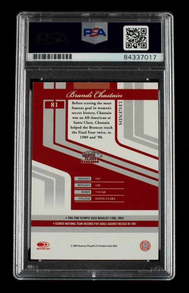 Brandi Chastain Signed 2007 Donruss Elite Extra Edition #81 (PSA Encapsulated) A - Image 2 of 2