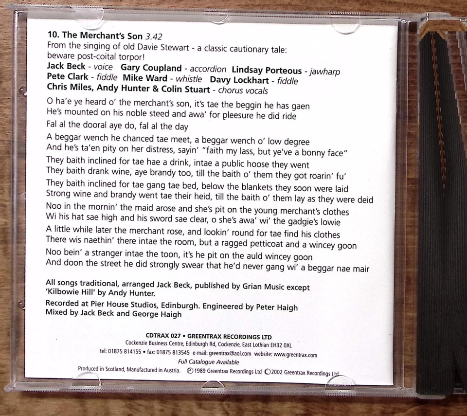 JACK BECK O LASSIE, LASSIE GREENTRAX RECORDINGS SCOTLAND CD 2833 Foto 3 de 4