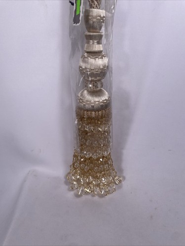 Elegant Beaded Tassel 36” Curtain Ornate Tie Backs Gold Cream Tan Beads - Picture 6 of 8
