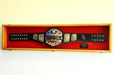 Wrestling Belt Display Case 64" L Oak Wood WWE WWF Boxing Title Wall Box Cabinet