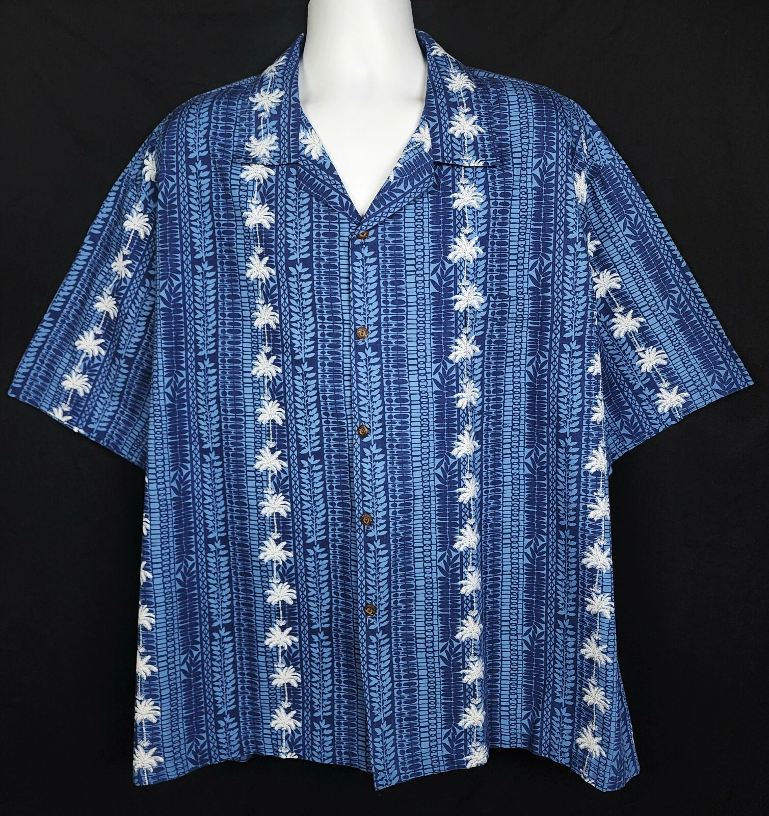 Pacific Legend Hawaiian Vtg Shirt Short Sleeve Button Front Blue Palm Tropical