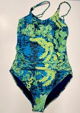 Blue/Green Lovely Floral Pattern One Piece Swimsuit M Kensie Brand