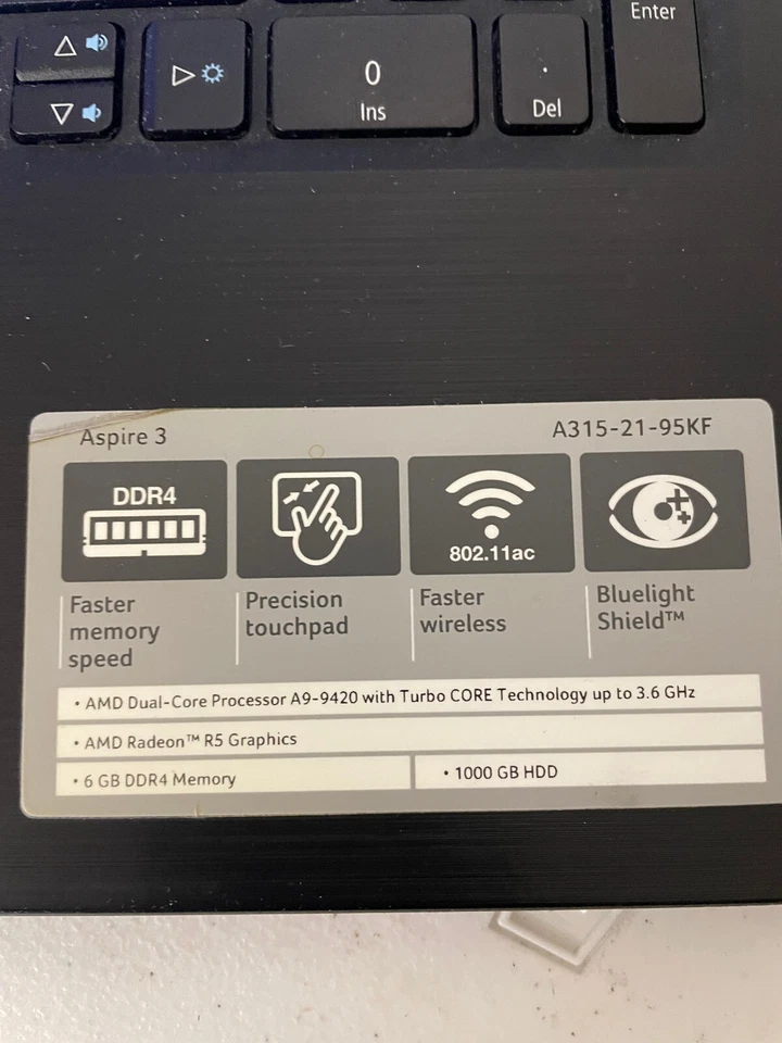 Acer Aspire A315-21-95KF 15,6" AMD A9-9420 3,00GHz 12GB RAM 1TB HDD Win10 #752E - Bild 3 von 4