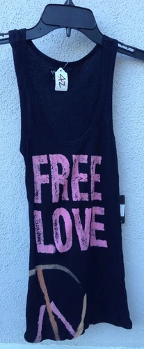 $42 NWT Wild & Free Brand Solid Black Ribbed Free Love Peace Sign Tank XS