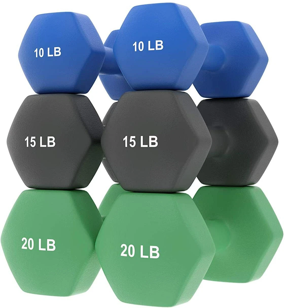 Neoprene Dumbbells Sporting Weights 3 Pairs Set 10-15-20 Lb Home Gym Easy Grip
