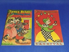 2 Vintage 1950's Saalfield Coloring Books - Three Bears & Goldilocks + Carnival 