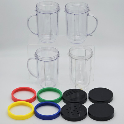 OEM Magic Bullet MB1001 Parts Lot   4 Cups, 4 Lip Rings, 2 Lids, 2 Shaker Tops