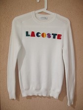 LACOSTE Damen-Pullover Gr. 34 wollweiß mit Druck